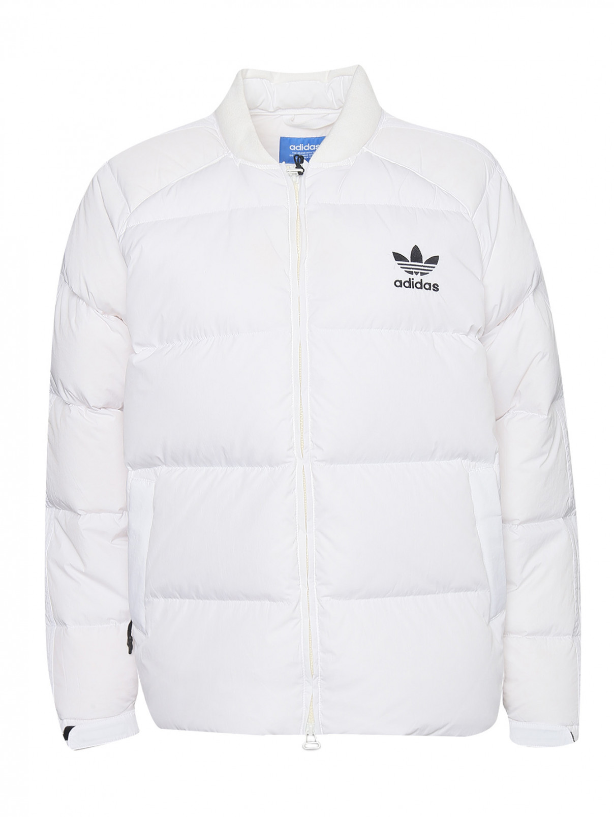 Пуховик на молнии с логотипом Adidas Originals  –  Общий вид  – Цвет:  Белый