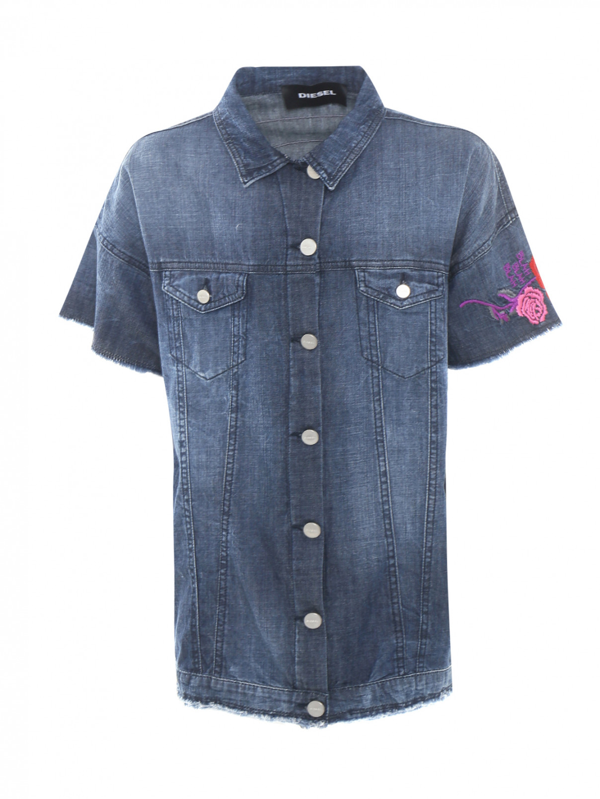Рубашка из денима с вышивкой Diesel  –  Общий вид  – Цвет:  Синий