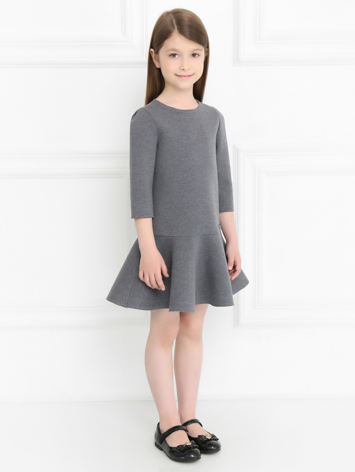 Платье из хлопка с рукавами 3/4 Fendi  –  Модель Общий вид  – Цвет:  Серый