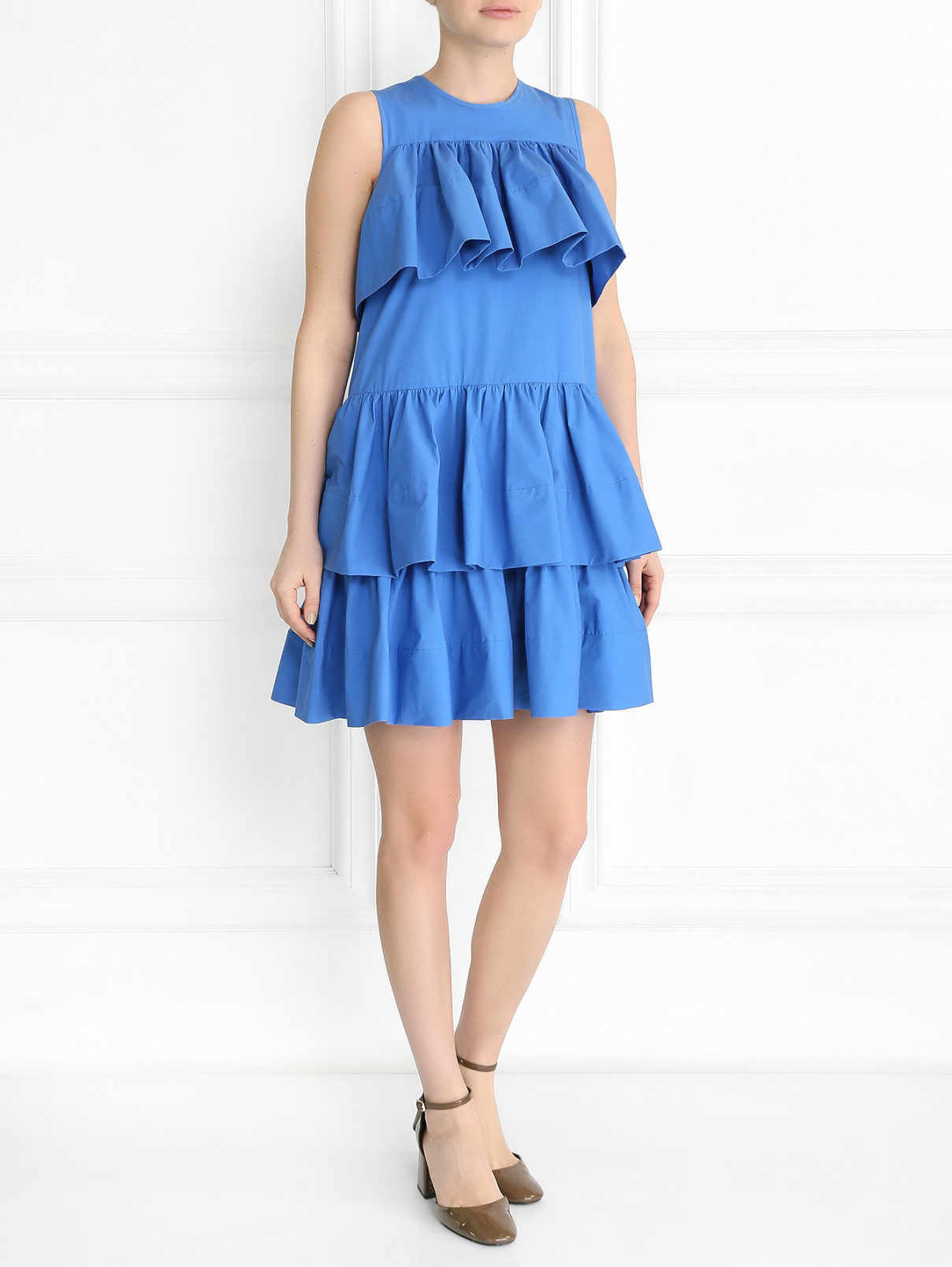 Платье из хлопка с воланами MSGM  –  Модель Общий вид  – Цвет:  Синий