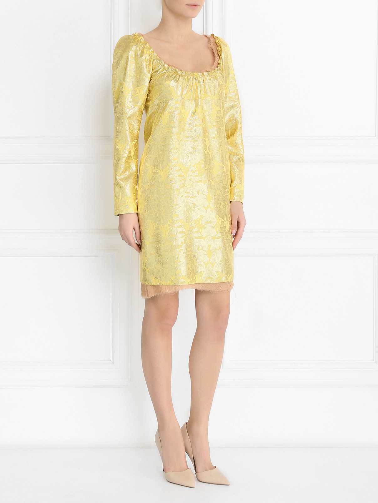 Платье-мини из шелка Alberta Ferretti  –  Модель Общий вид  – Цвет:  Золотой