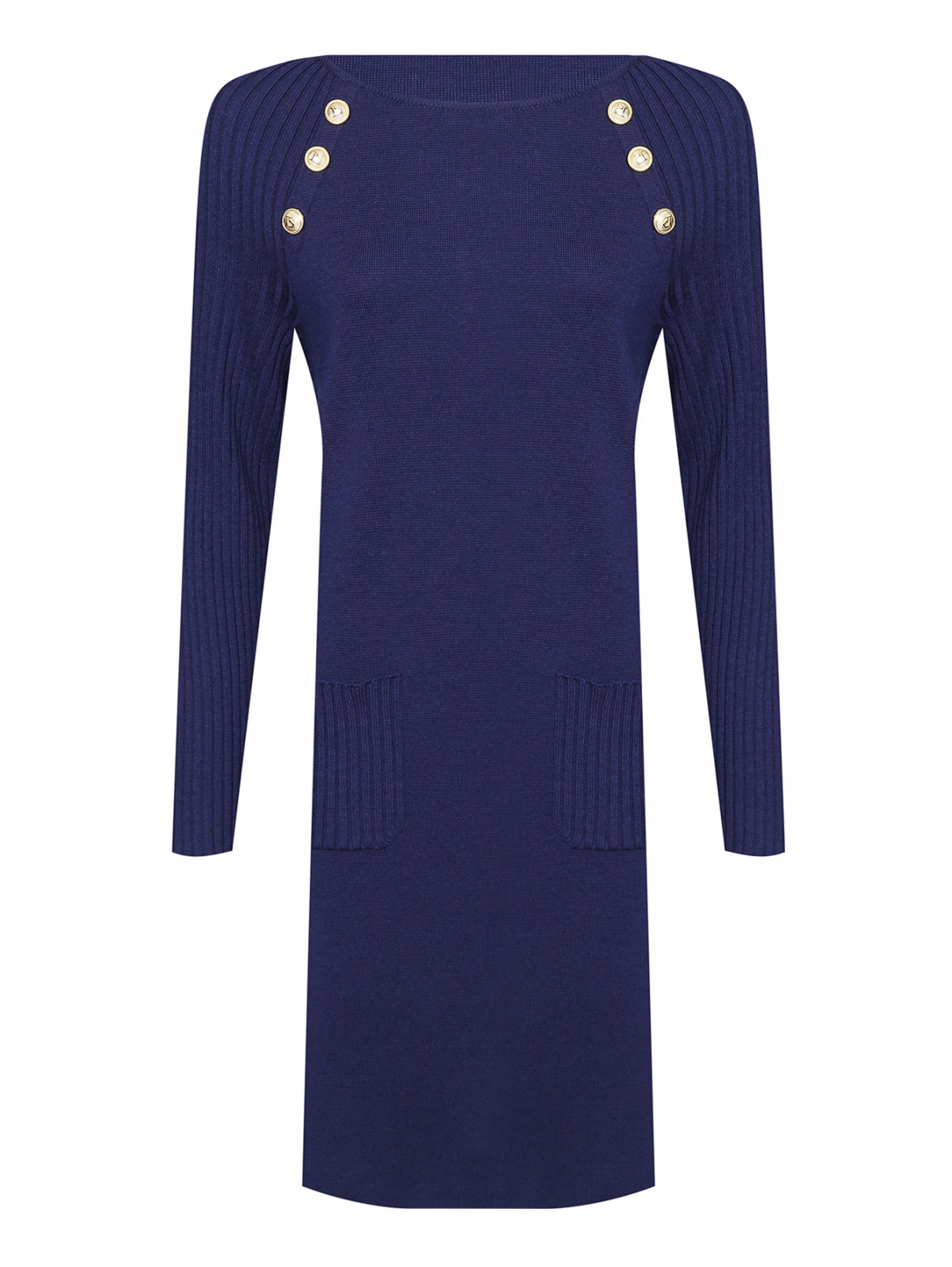 Трикотажное платье из шерсти с карманами Luisa Spagnoli  –  Общий вид  – Цвет:  Синий