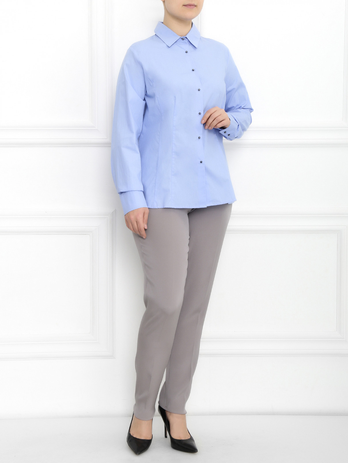 Однотонные узкие брюки Marina Rinaldi  –  Модель Общий вид  – Цвет:  Серый