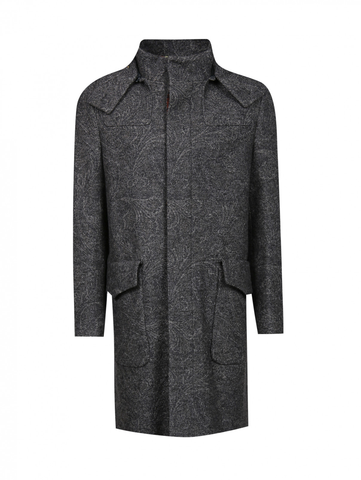Пальто из шерсти с узором Etro  –  Общий вид  – Цвет:  Серый