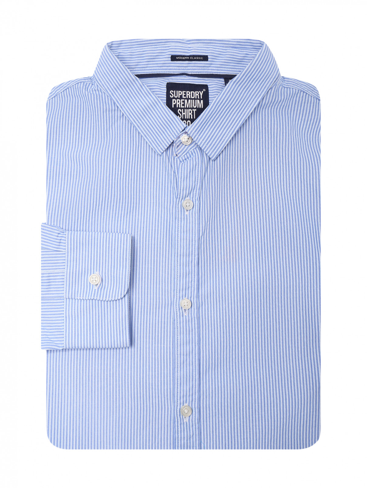 Рубашка из хлопка с узором полоска SuperDry  –  Общий вид  – Цвет:  Синий