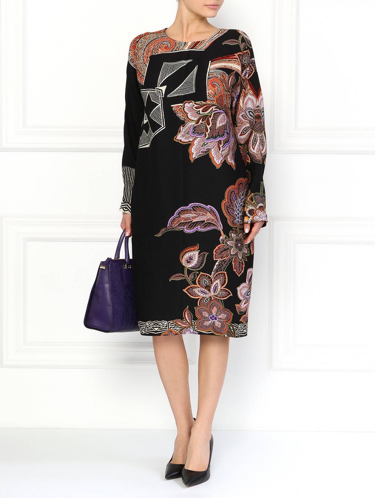 Шелковое платье с абстрактным принтом Etro  –  Модель Общий вид  – Цвет:  Узор