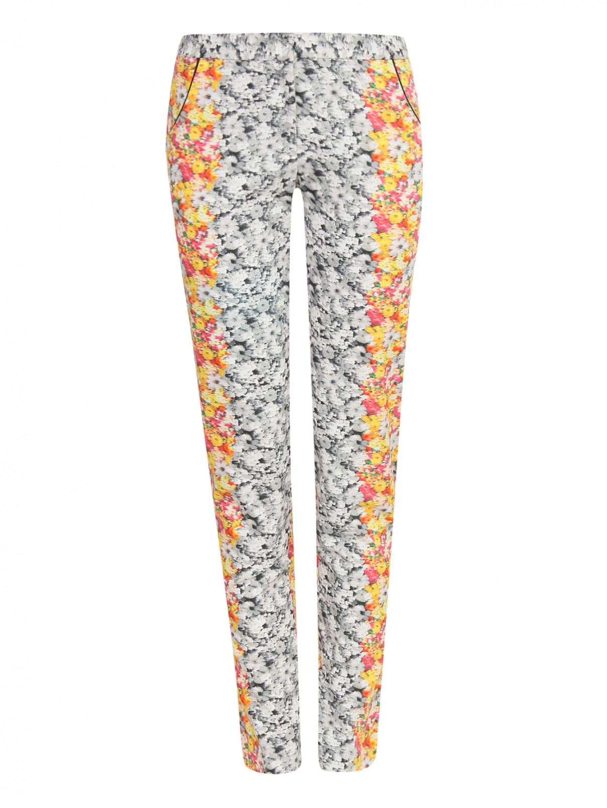 Узкие брюки из хлопка с  цветочным узором и контрастной отделкой Yigal Azrouel  –  Общий вид  – Цвет:  Узор
