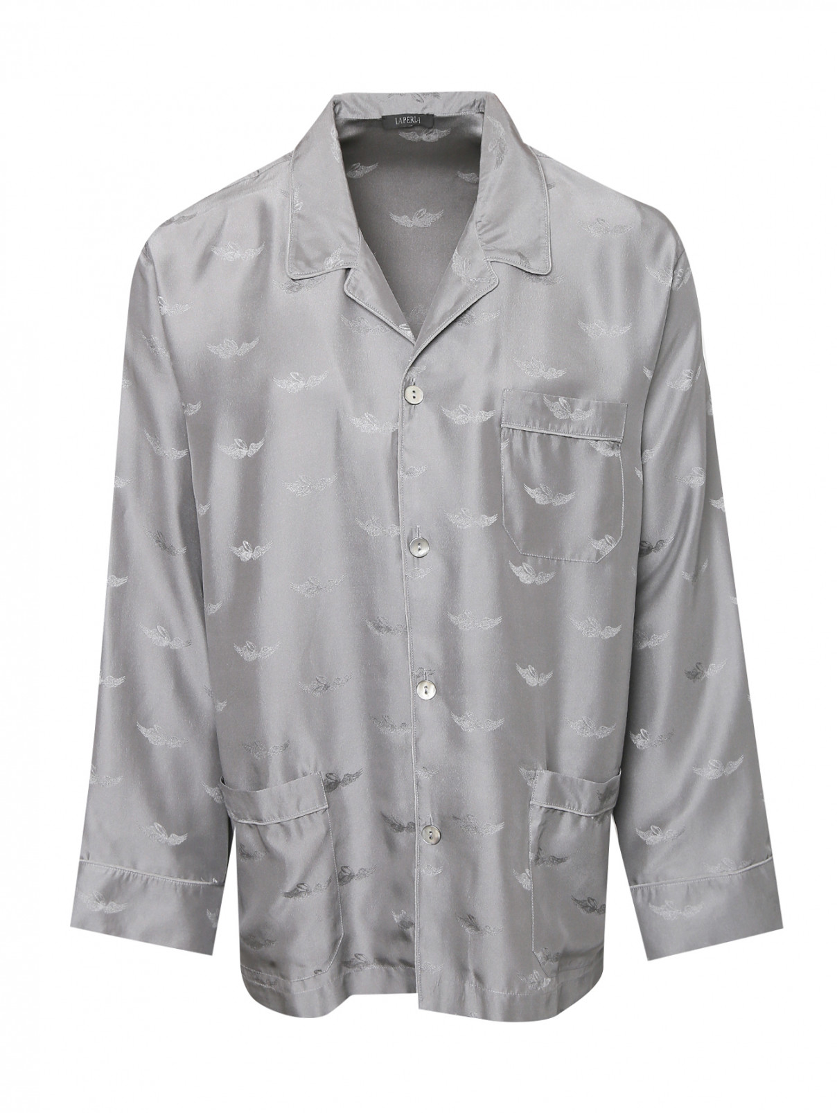 Рубашка из шелка с узором Nero Perla  –  Общий вид  – Цвет:  Серый