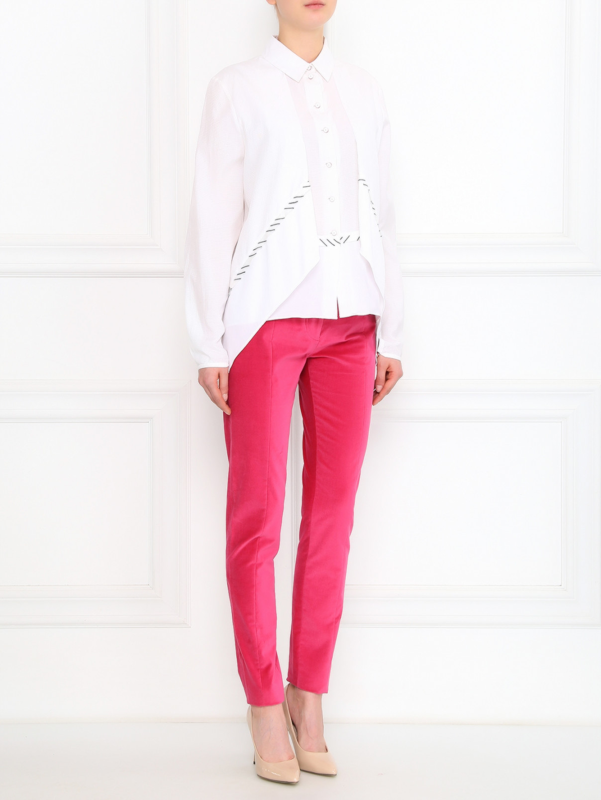 Бархатные брюки из хлопка узкого кроя Kenzo  –  Модель Общий вид  – Цвет:  Розовый
