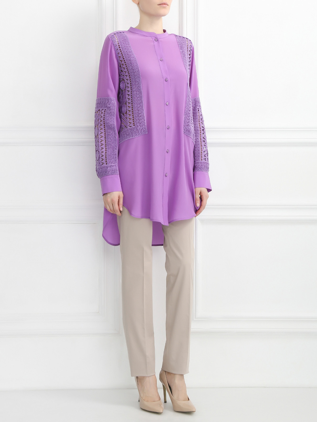 Удлиненная блуза из шелка с декором Ermanno Scervino  –  Модель Общий вид  – Цвет:  Фиолетовый