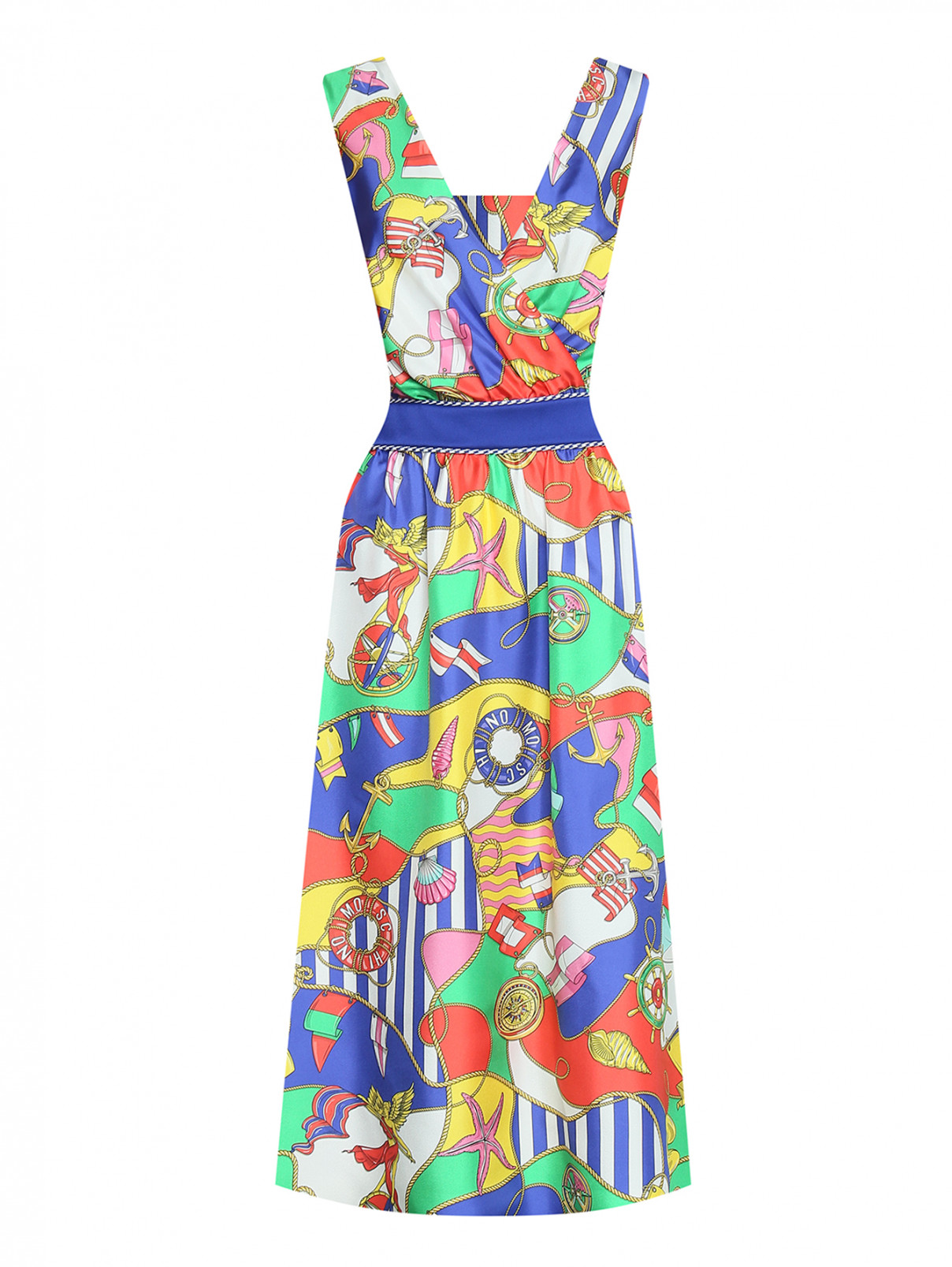 Шелковое платье с узором Moschino  –  Общий вид  – Цвет:  Мультиколор