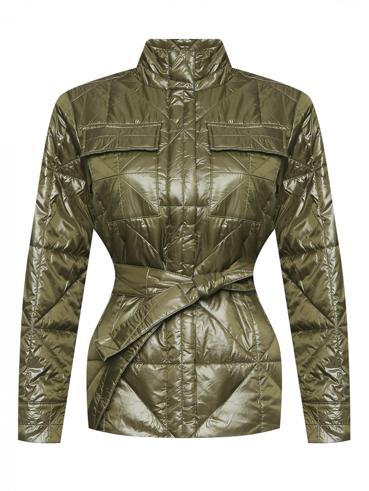 Стеганая куртка с поясом Max&Co  –  Общий вид  – Цвет:  Зеленый