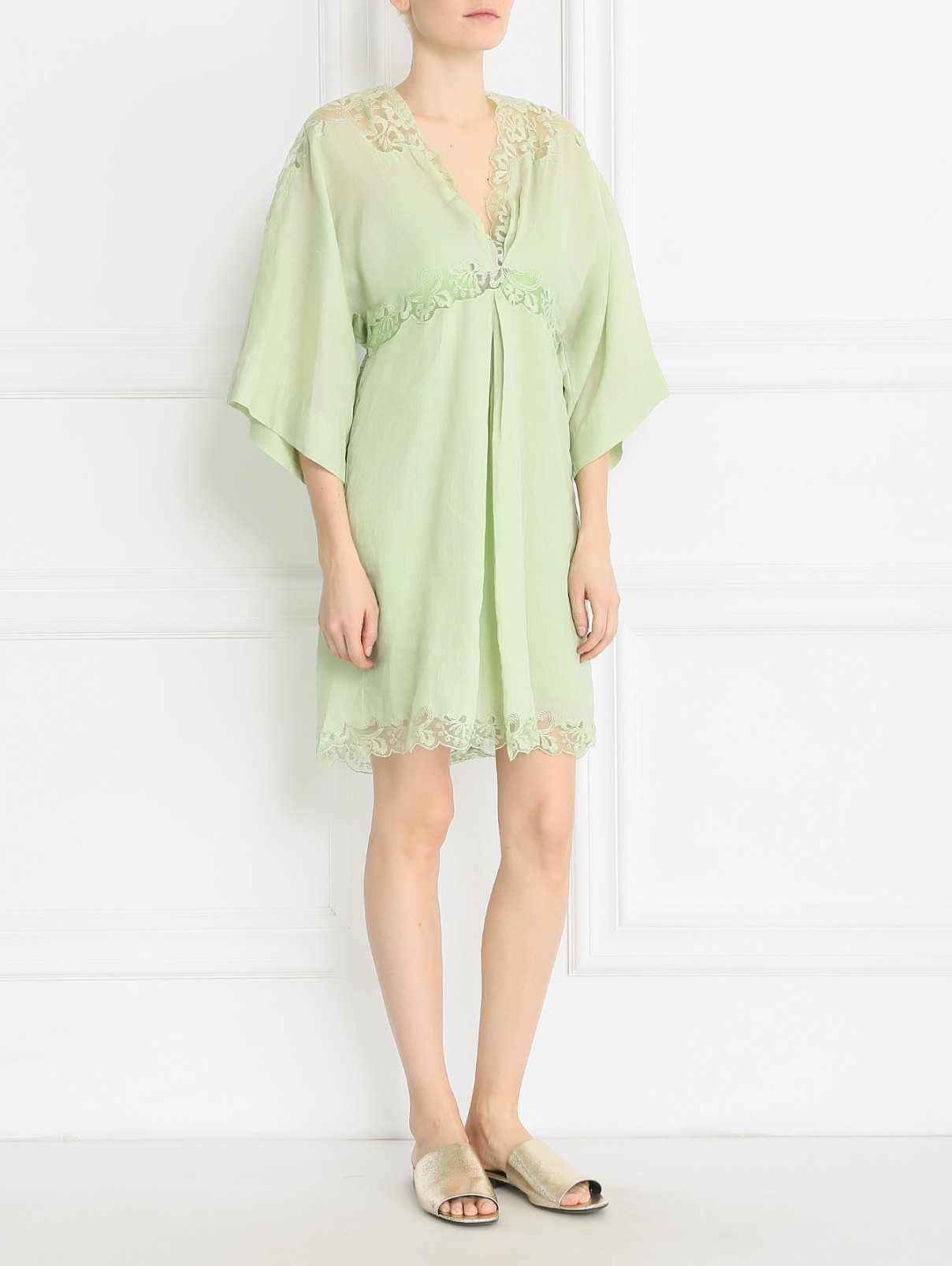 Платье из рами свободного кроя Ermanno Scervino  –  Модель Общий вид  – Цвет:  Зеленый
