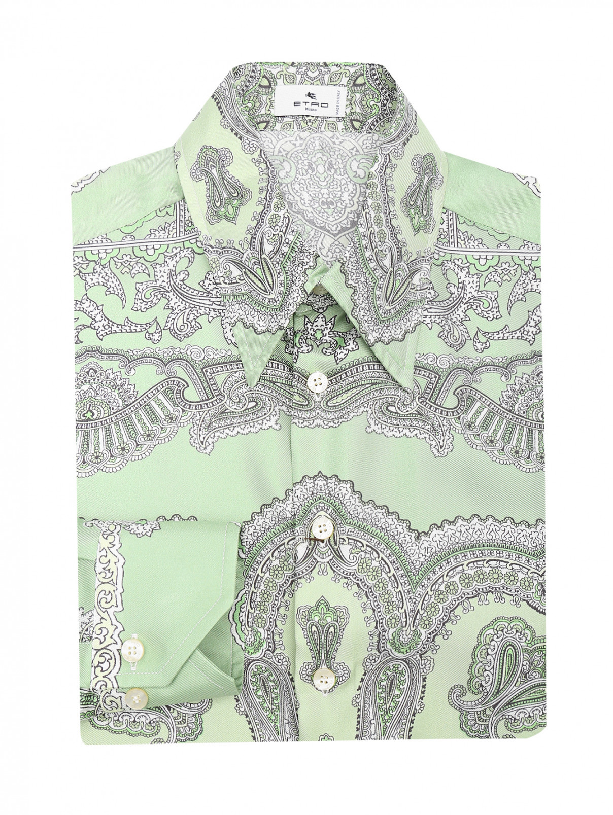 Рубашка из шелка с узором Etro  –  Общий вид  – Цвет:  Зеленый
