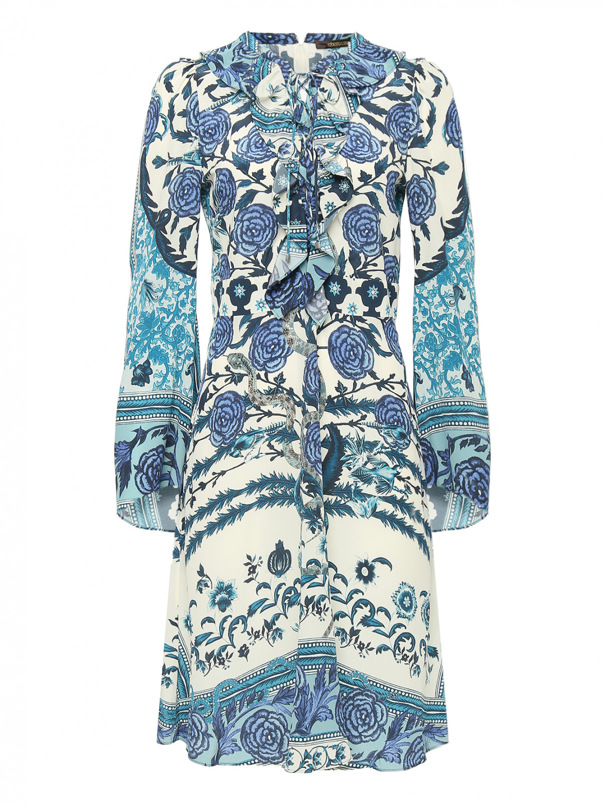 Платье с цветочным узором Roberto Cavalli  –  Общий вид  – Цвет:  Синий