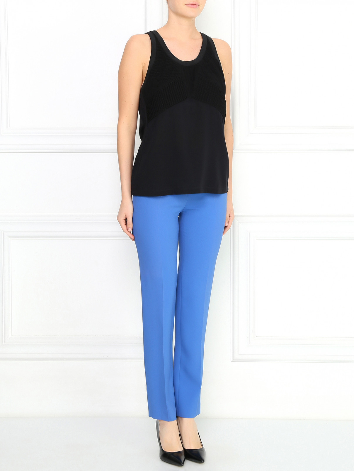 Укороченные брюки с боковыми карманами Alberta Ferretti  –  Модель Общий вид  – Цвет:  Синий