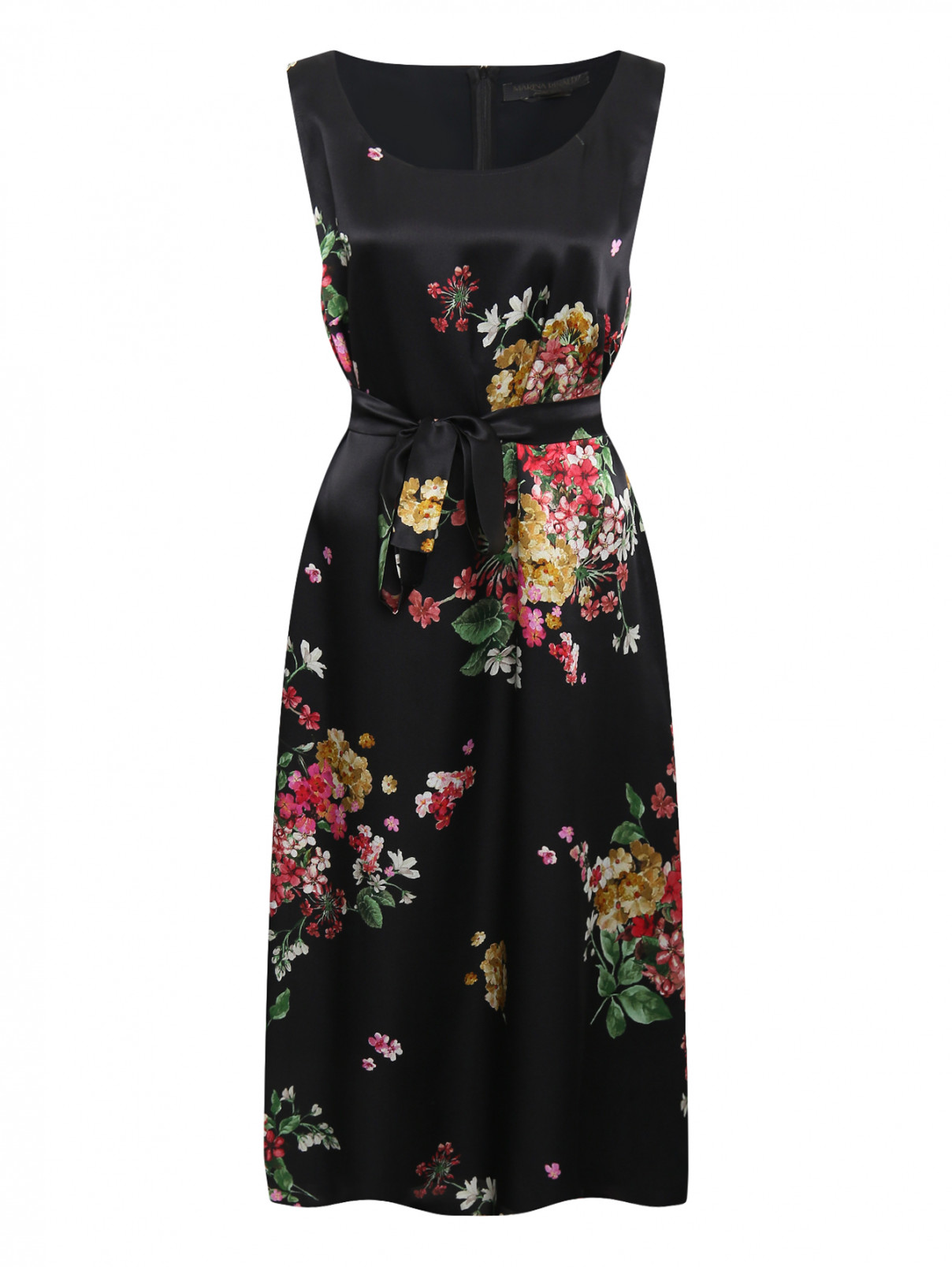 Платье из шелка с цветочным узором Marina Rinaldi  –  Общий вид  – Цвет:  Черный