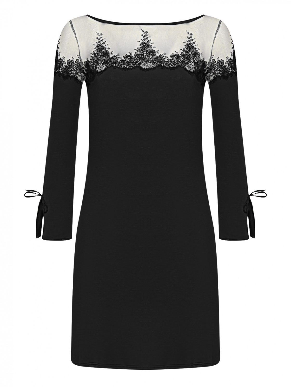 Ночная сорочка с кружевной вышивкой Ritratti  –  Общий вид  – Цвет:  Черный
