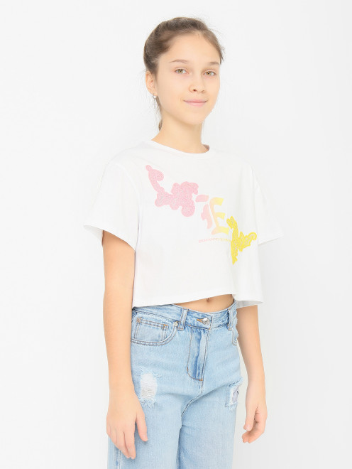 Футболка с аппликацией и вышивкой Ermanno Scervino Junior - МодельВерхНиз