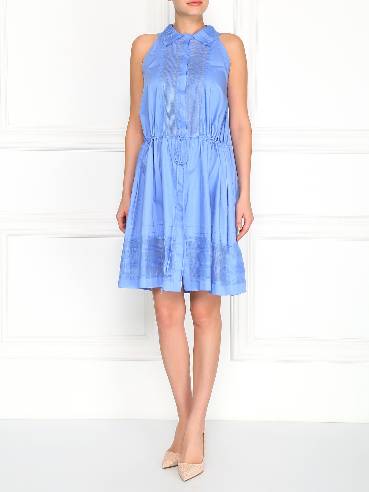 Платье из хлопка с фактурными элементами Ermanno Scervino  –  Модель Общий вид  – Цвет:  Синий
