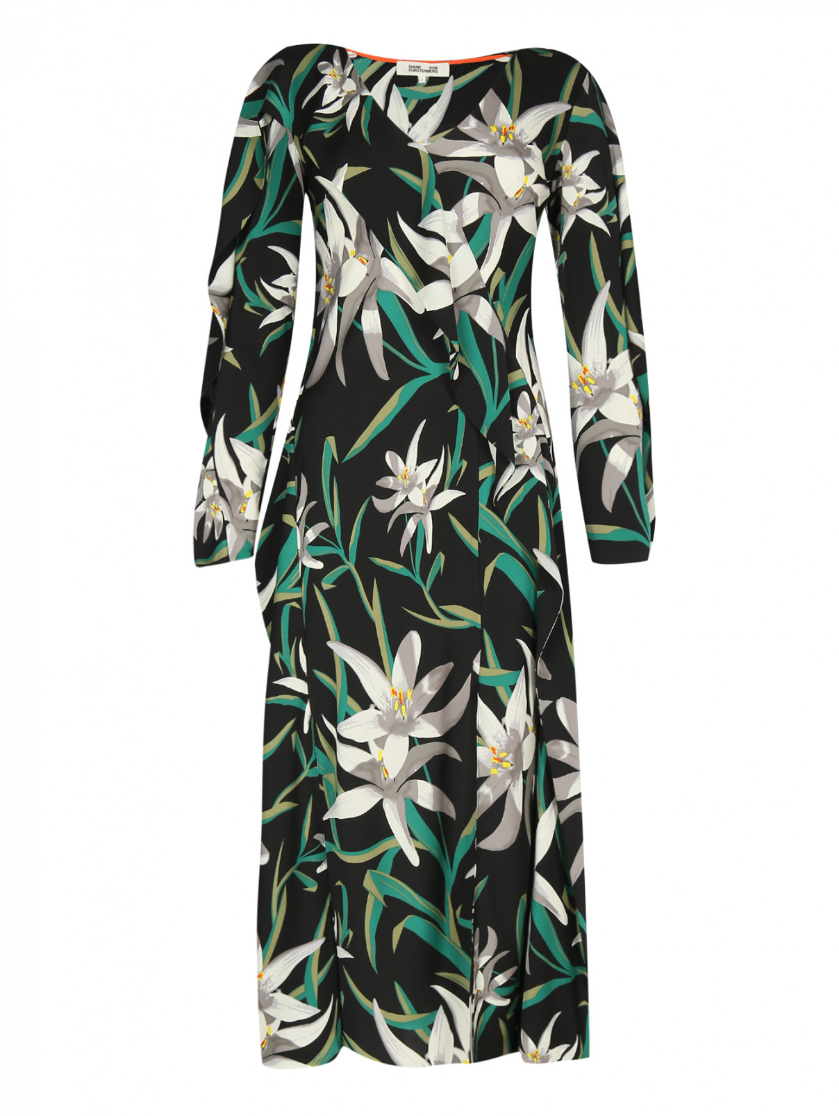 Приталенное платье-миди из шелка с цветочным узором Diane von Furstenberg  –  Общий вид  – Цвет:  Узор