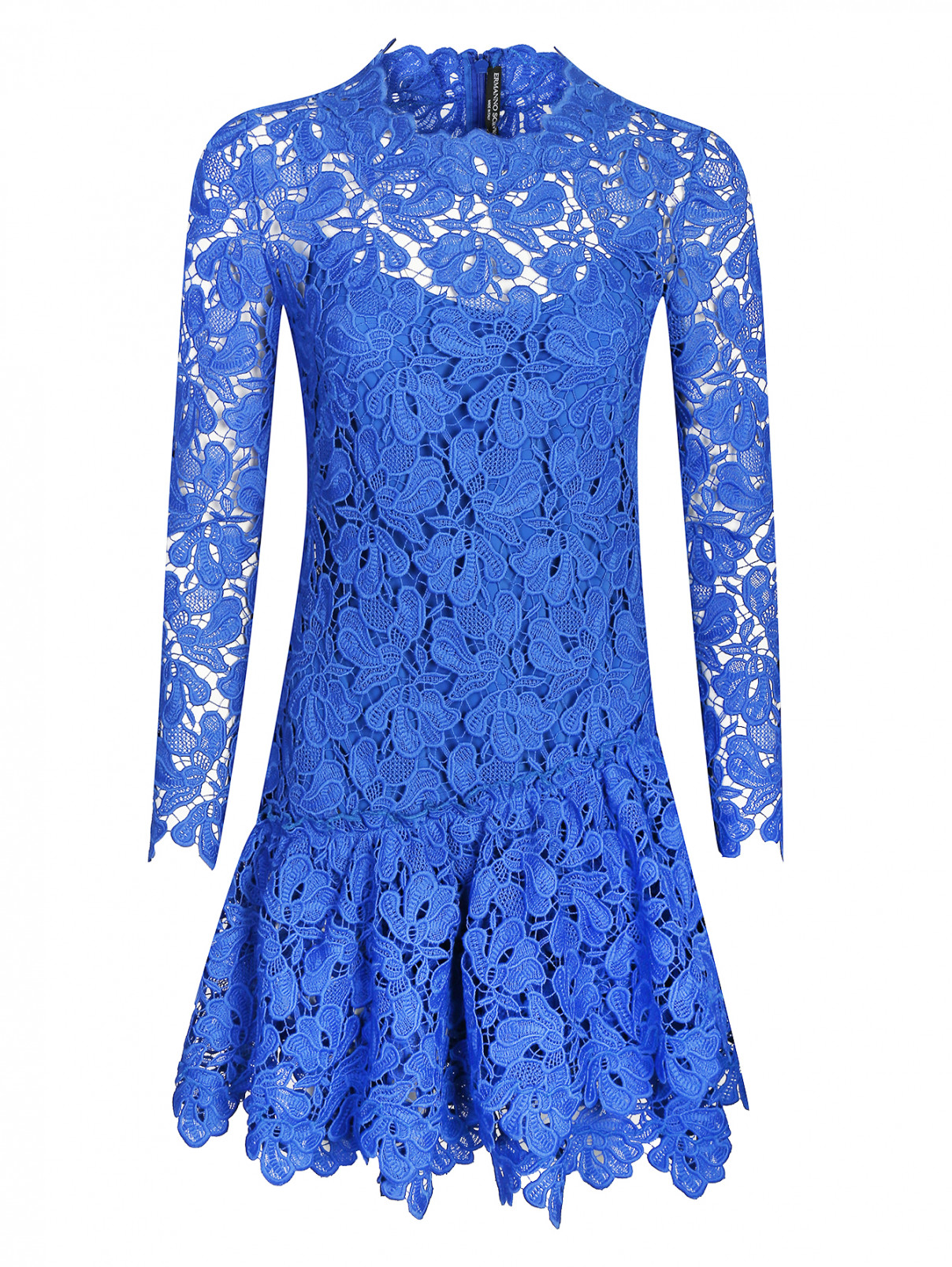Платье из кружева с воланом Ermanno Scervino  –  Общий вид  – Цвет:  Синий