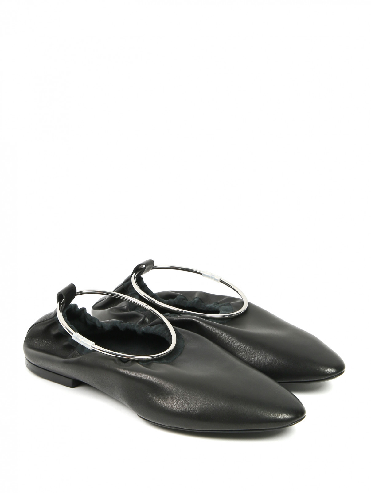 Туфли из кожи на плоской подошве с металлическим кольцом Jil Sander  –  Общий вид  – Цвет:  Черный