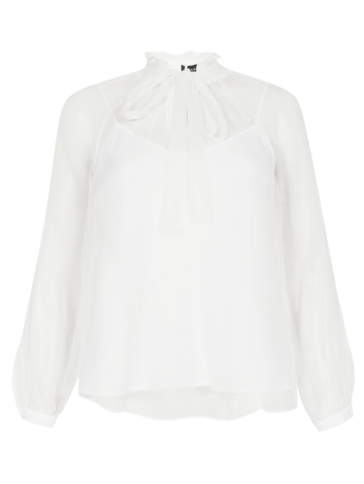 Блуза из шелка с бантом Max&Co  –  Общий вид  – Цвет:  Белый