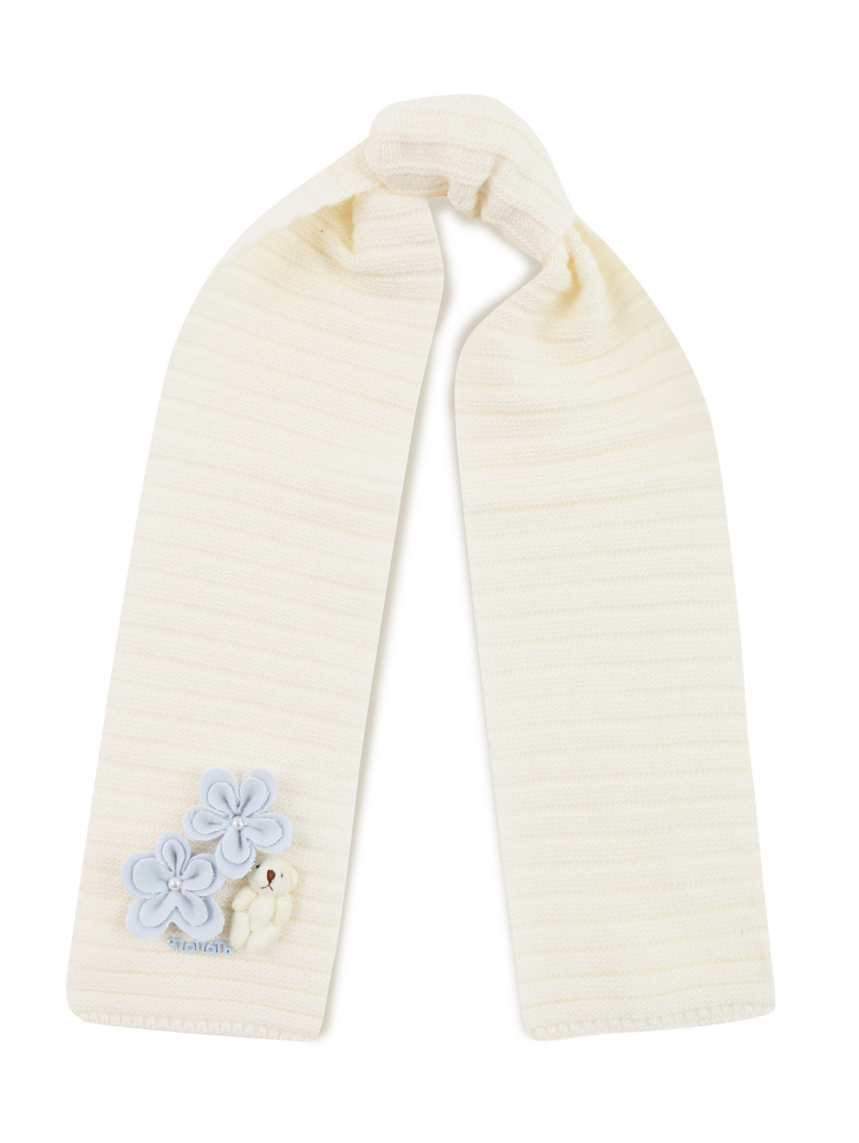 Узкий хлопковый шарф с декором Nanan  –  Общий вид  – Цвет:  Белый