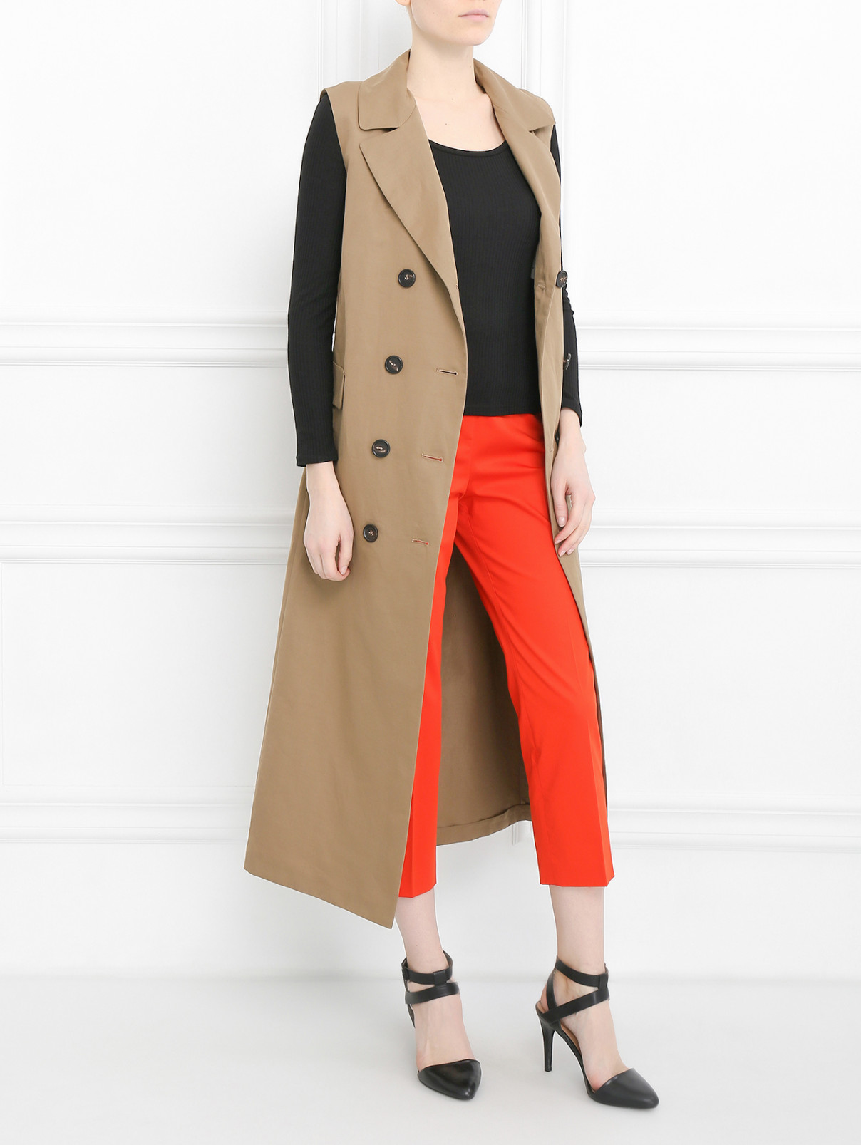 Укороченные брюки из хлопка Moschino Boutique  –  Модель Общий вид  – Цвет:  Оранжевый