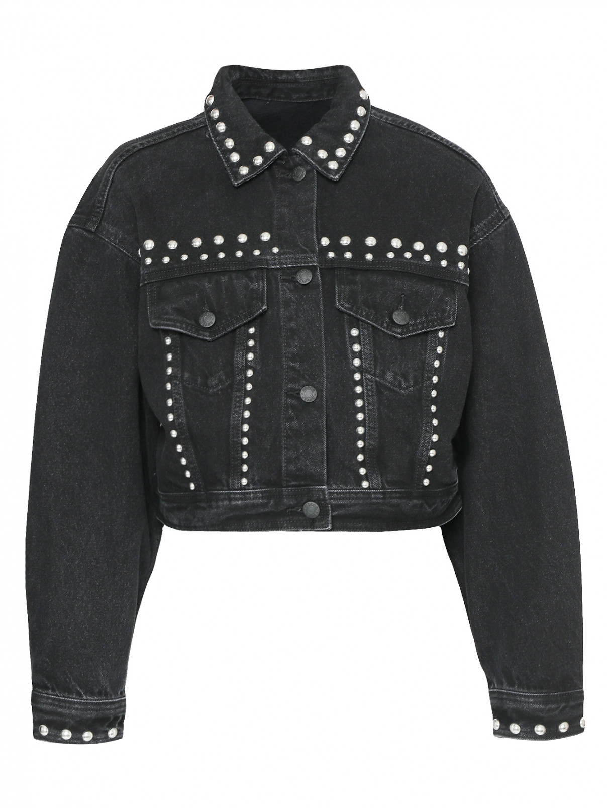 Куртка из денима с металлической фурнитурой Mo&Co  –  Общий вид  – Цвет:  Черный