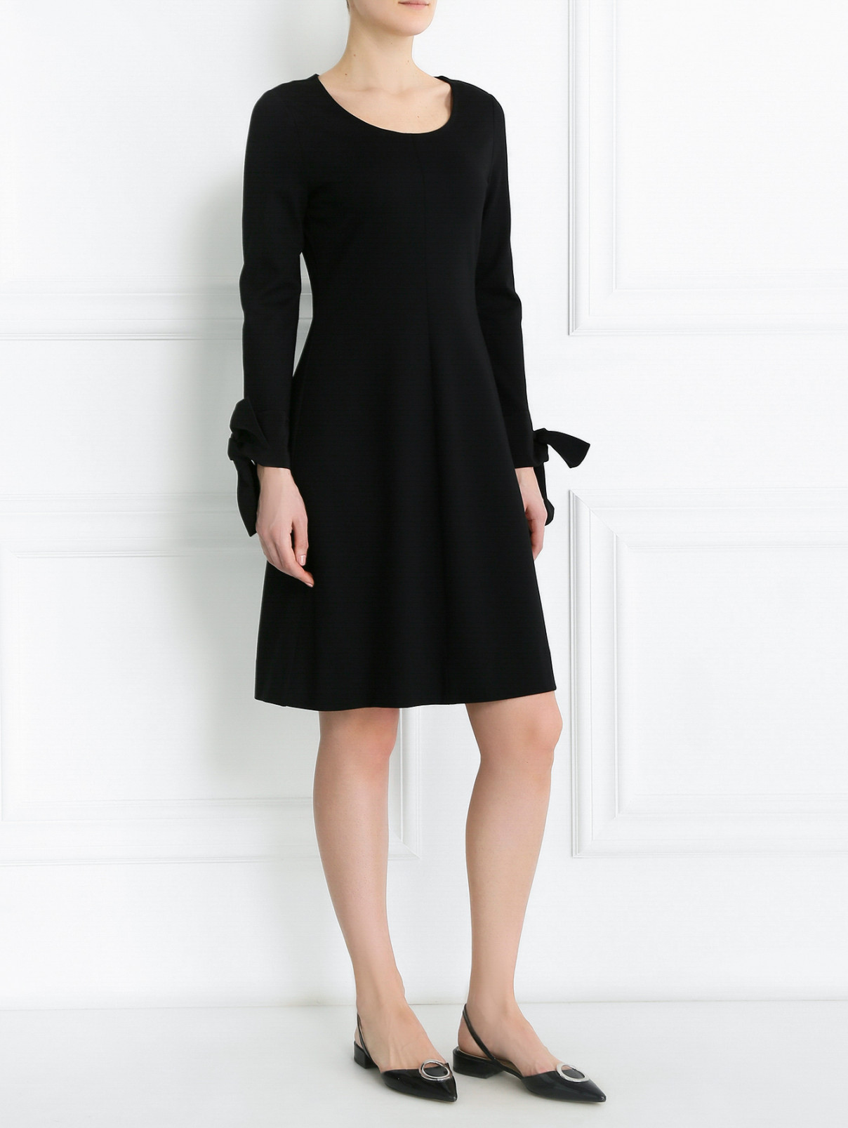 Платье расклешенного кроя с декоративными манжетами Dorothee Schumacher  –  Модель Общий вид  – Цвет:  Черный