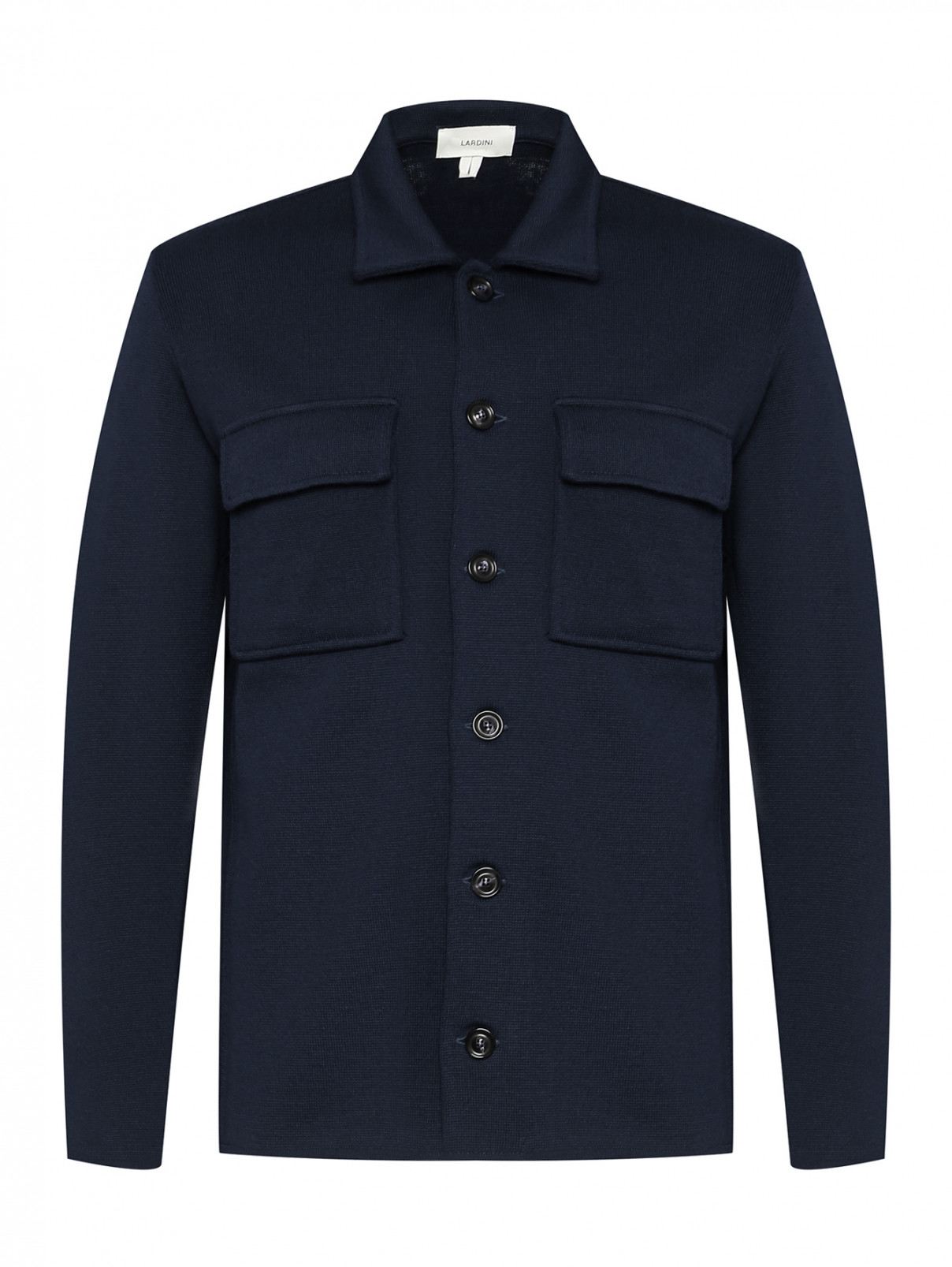 Трикотажный пиджак-рубашка из шерсти LARDINI  –  Общий вид  – Цвет:  Синий