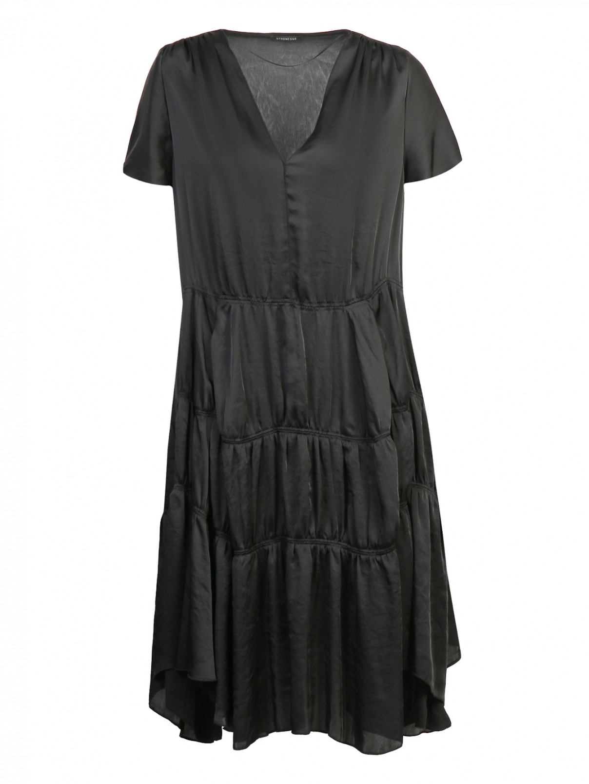 Платье свободного кроя с короткими рукавами Strenesse  –  Общий вид  – Цвет:  Черный