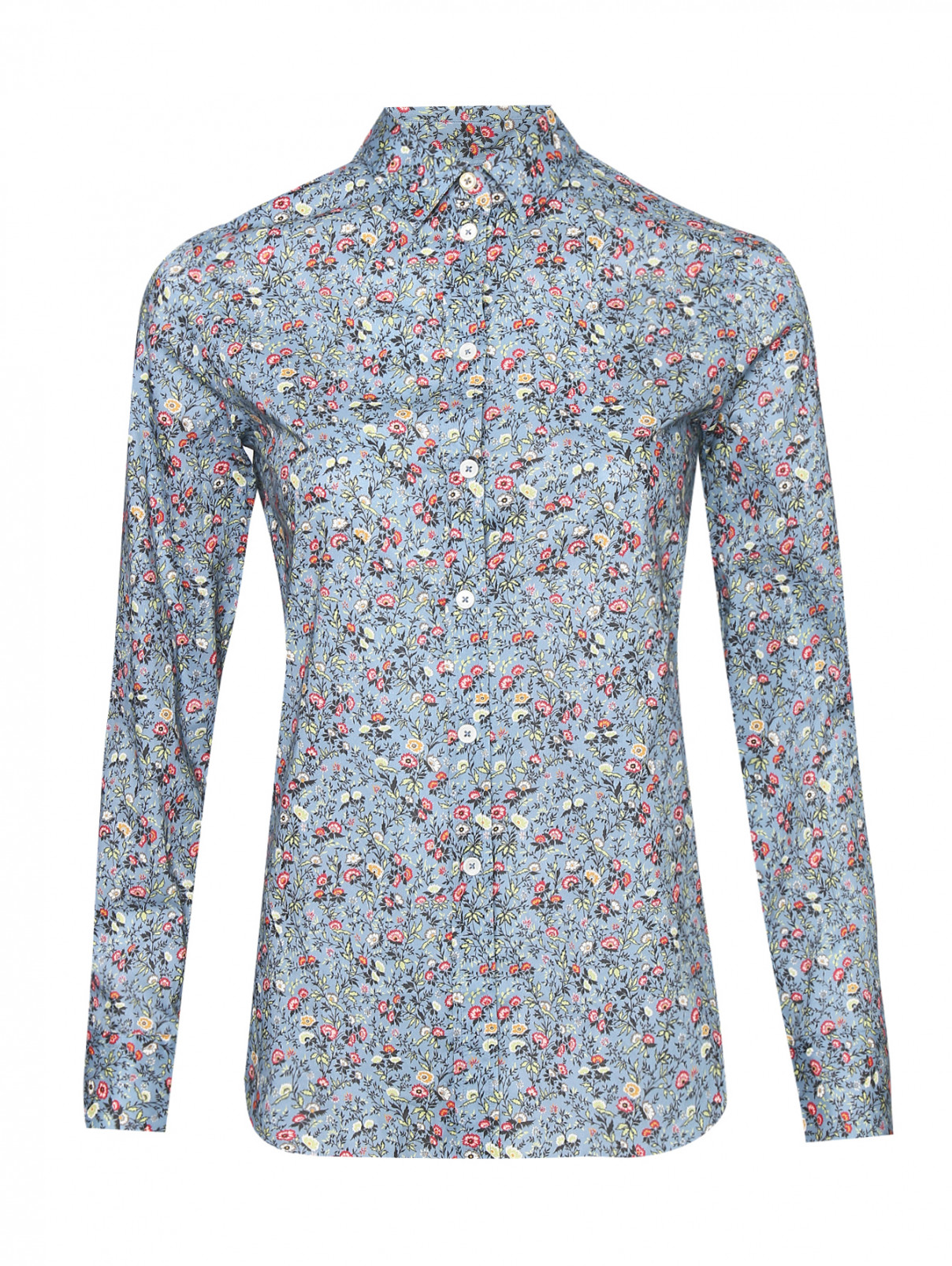 Рубашка из хлопка с цветочным узором Paul Smith  –  Общий вид  – Цвет:  Синий
