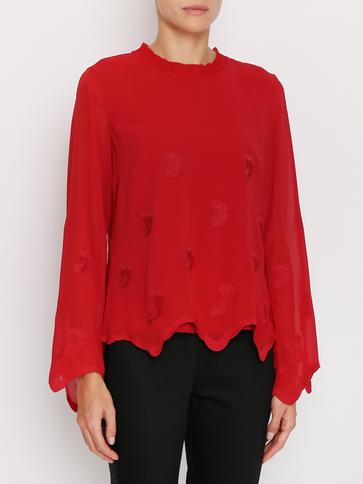 Блуза с вышивкой и фигурным краем Comma  –  МодельВерхНиз