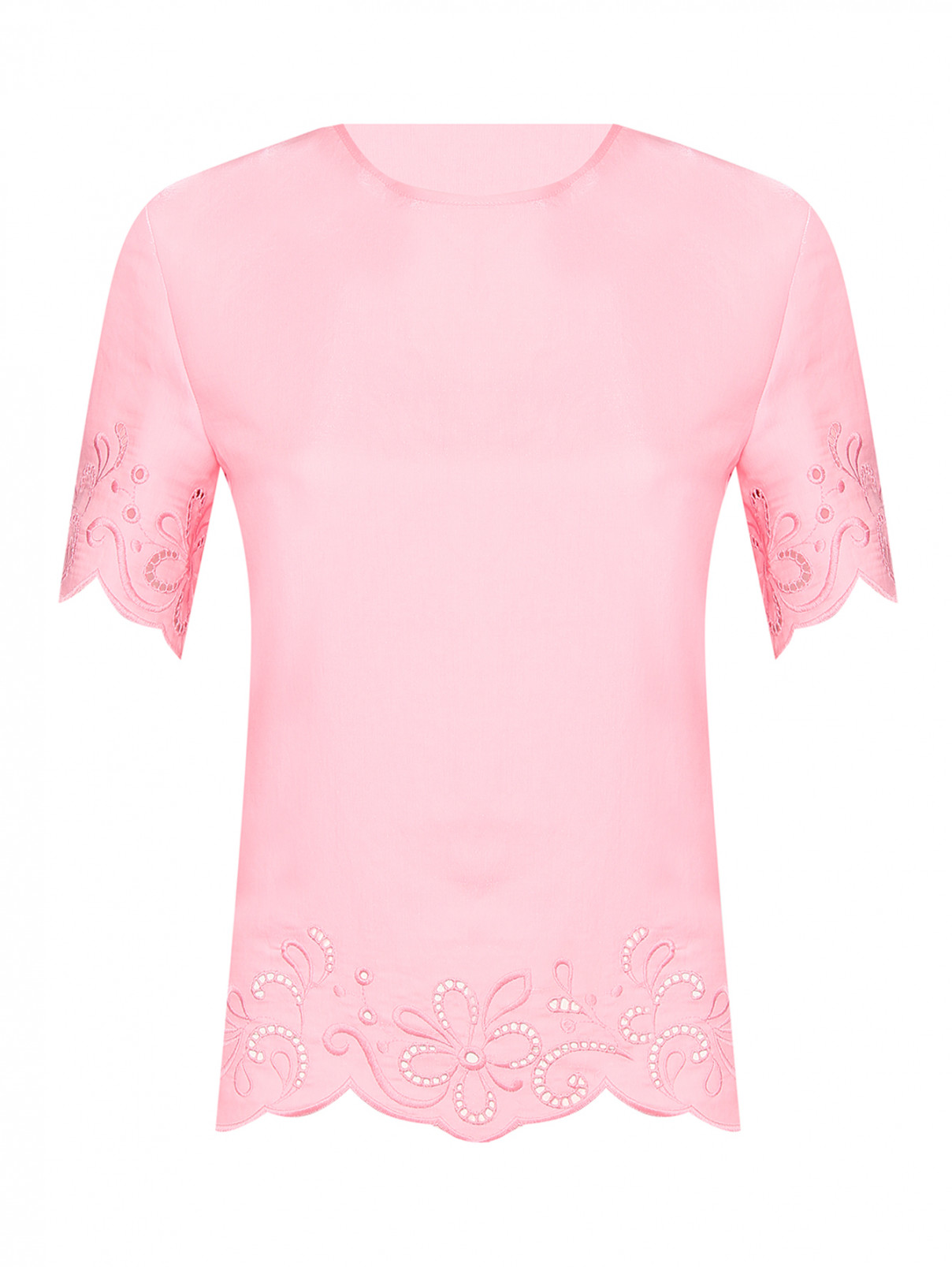 Блуза с кружевом и коротким рукавом Moschino Boutique  –  Общий вид  – Цвет:  Розовый