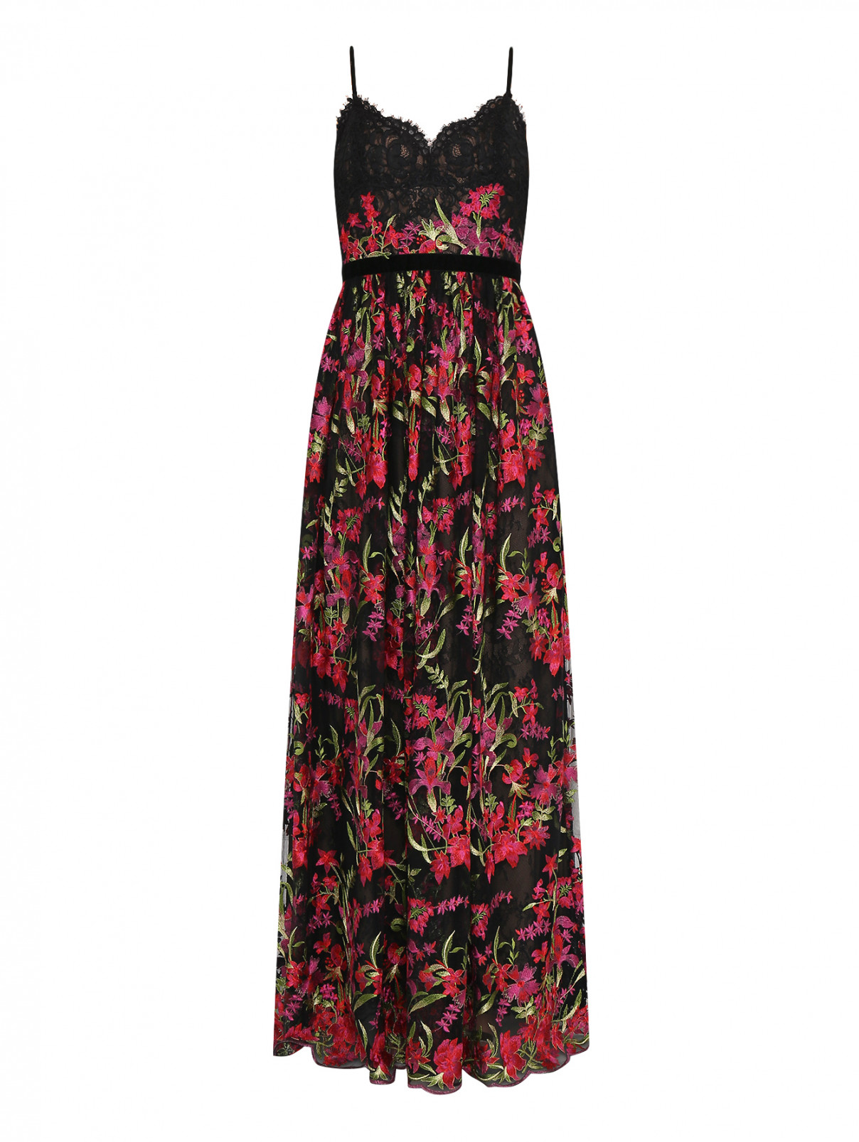 Платье-макси с цветочным узором Marchesa  –  Общий вид  – Цвет:  Узор