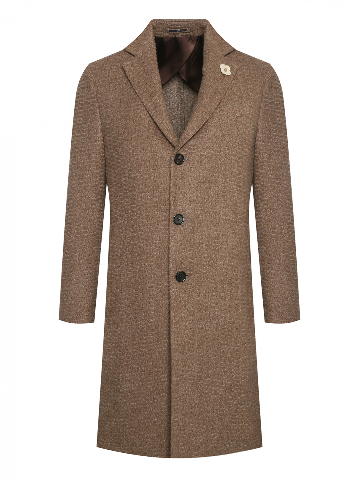 Однобортное пальто из кашемира и шерсти LARDINI  –  Общий вид  – Цвет:  Коричневый