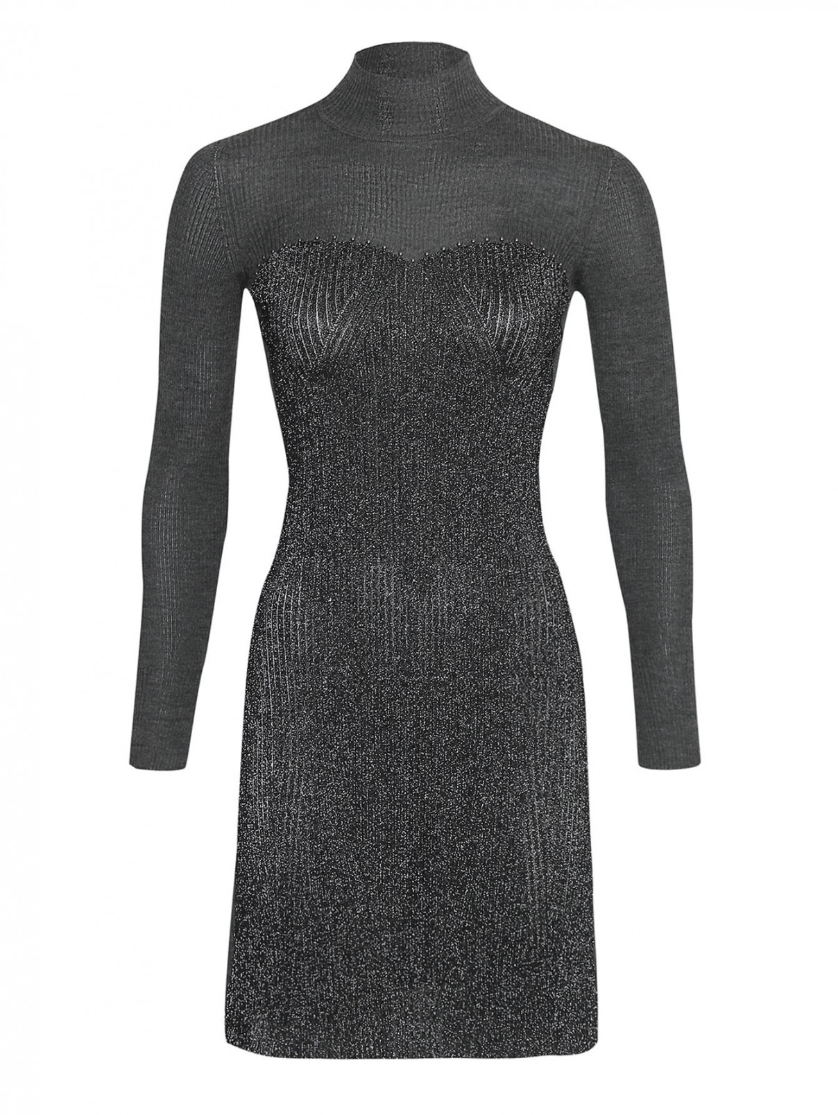 Платье трикотажное из вискозы с люрексом Alberta Ferretti  –  Общий вид  – Цвет:  Серый