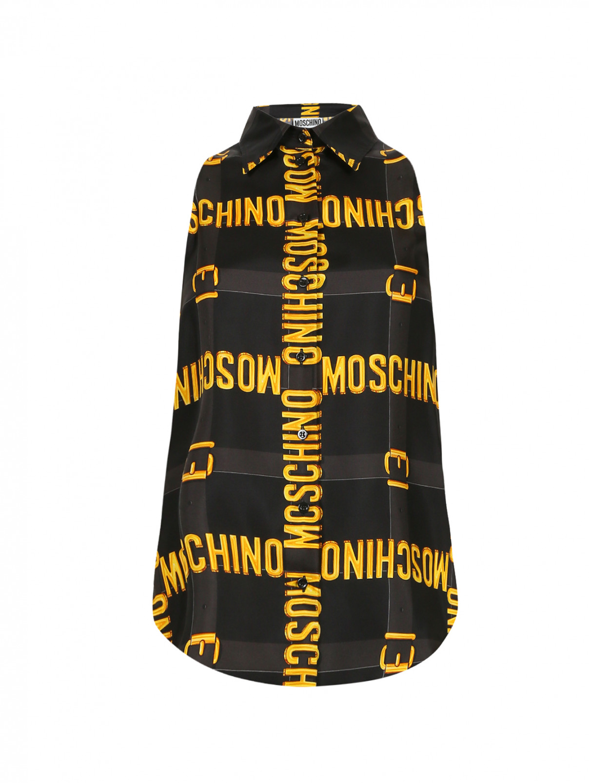 Блуза из шелка с принтом Moschino  –  Общий вид  – Цвет:  Черный