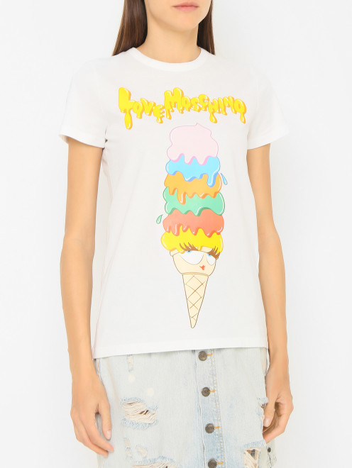 Хлопковая футболка с принтом Moschino Love - МодельВерхНиз