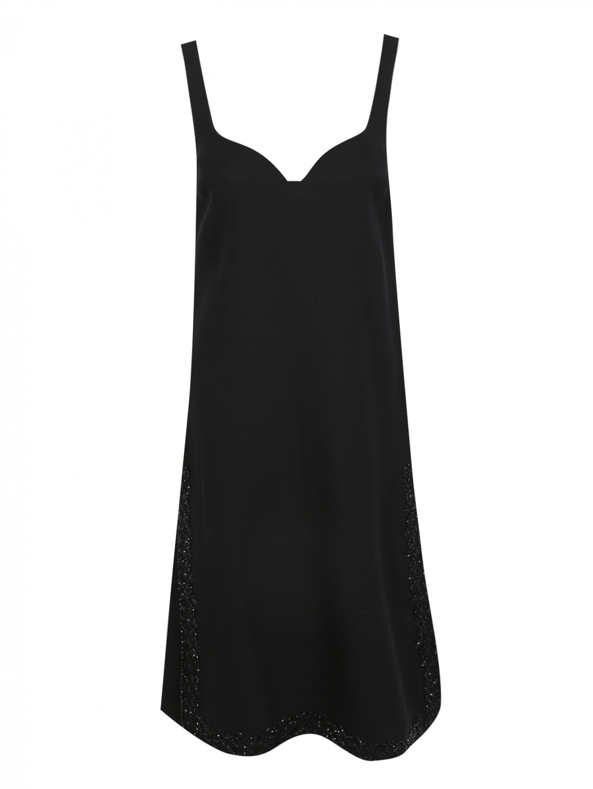 Платье миди с аппликацией из бисера Rochas  –  Общий вид  – Цвет:  Черный