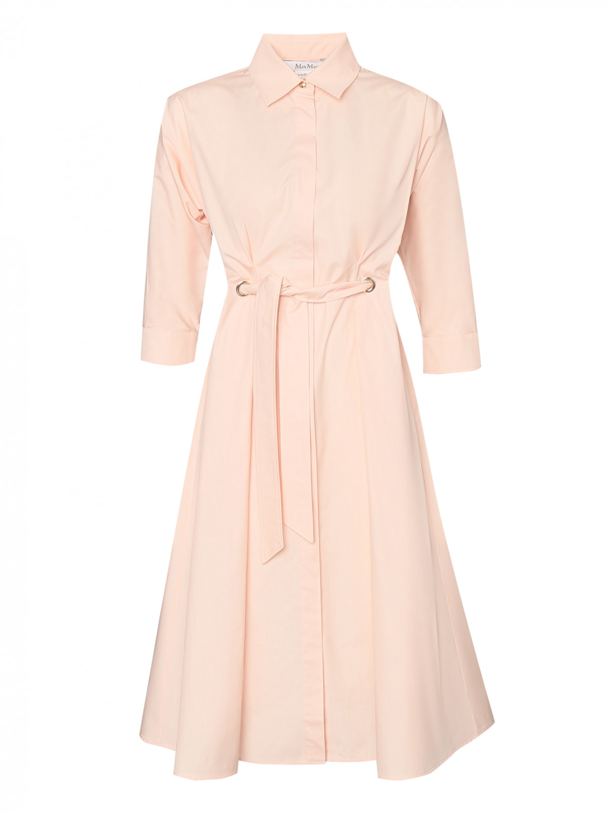Платье из хлопка с поясом и карманами Max Mara  –  Общий вид  – Цвет:  Розовый