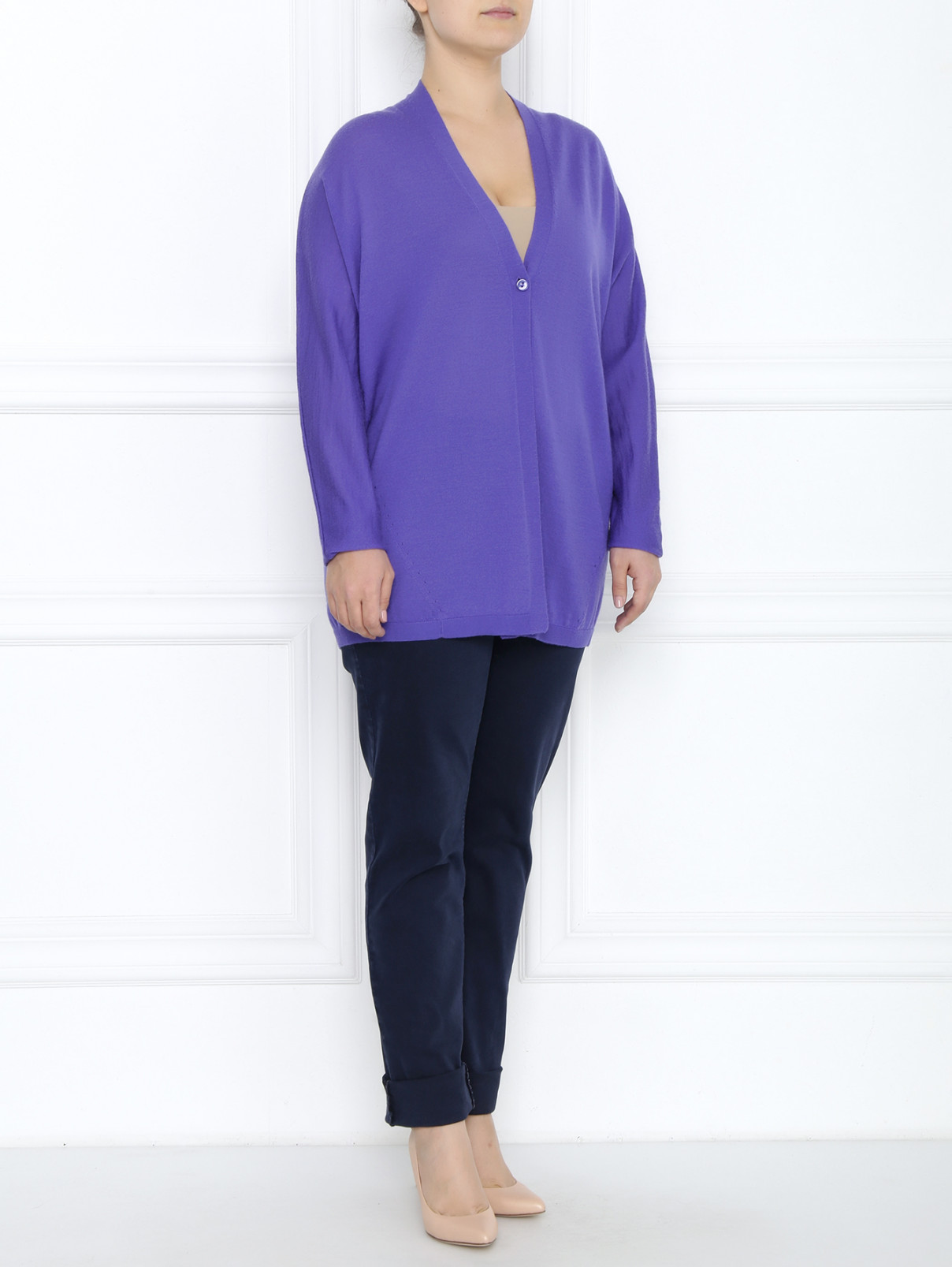 Кардиган из шерсти свободного кроя Marina Rinaldi  –  Модель Общий вид  – Цвет:  Фиолетовый