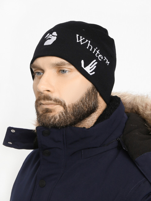 Шапка из шерсти с узором Off-White - МодельОбщийВид