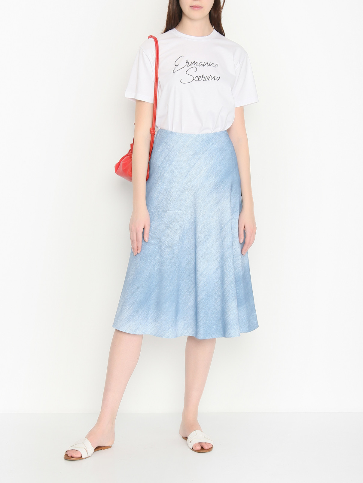Футболка из хлопка с логотипом Ermanno Scervino  –  МодельОбщийВид  – Цвет:  Белый