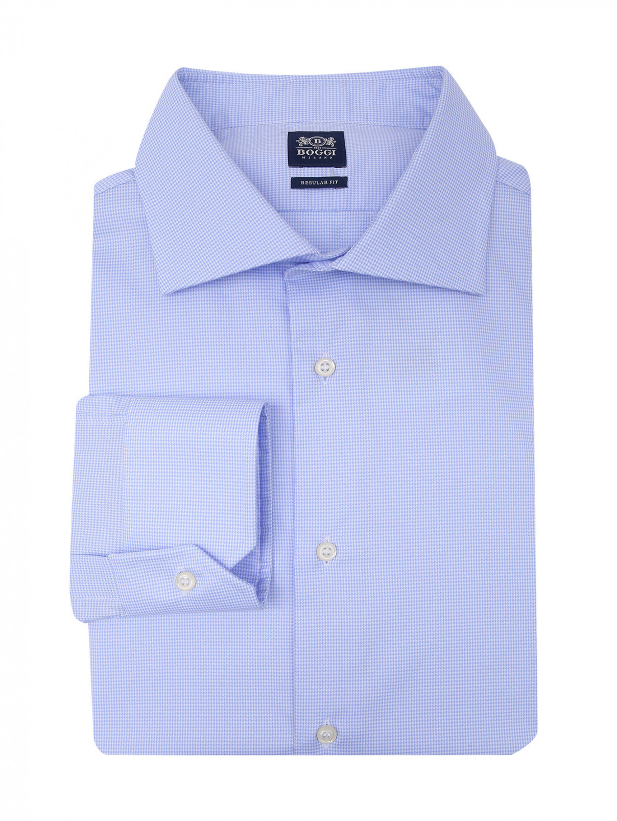 Рубашка из хлопка с узором Boggi  –  Общий вид  – Цвет:  Синий