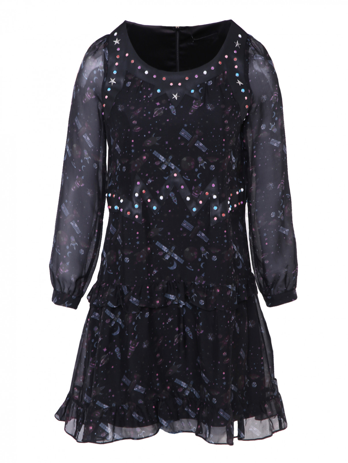 Платье с узором и металлическим декором Frankie Morello  –  Общий вид  – Цвет:  Узор