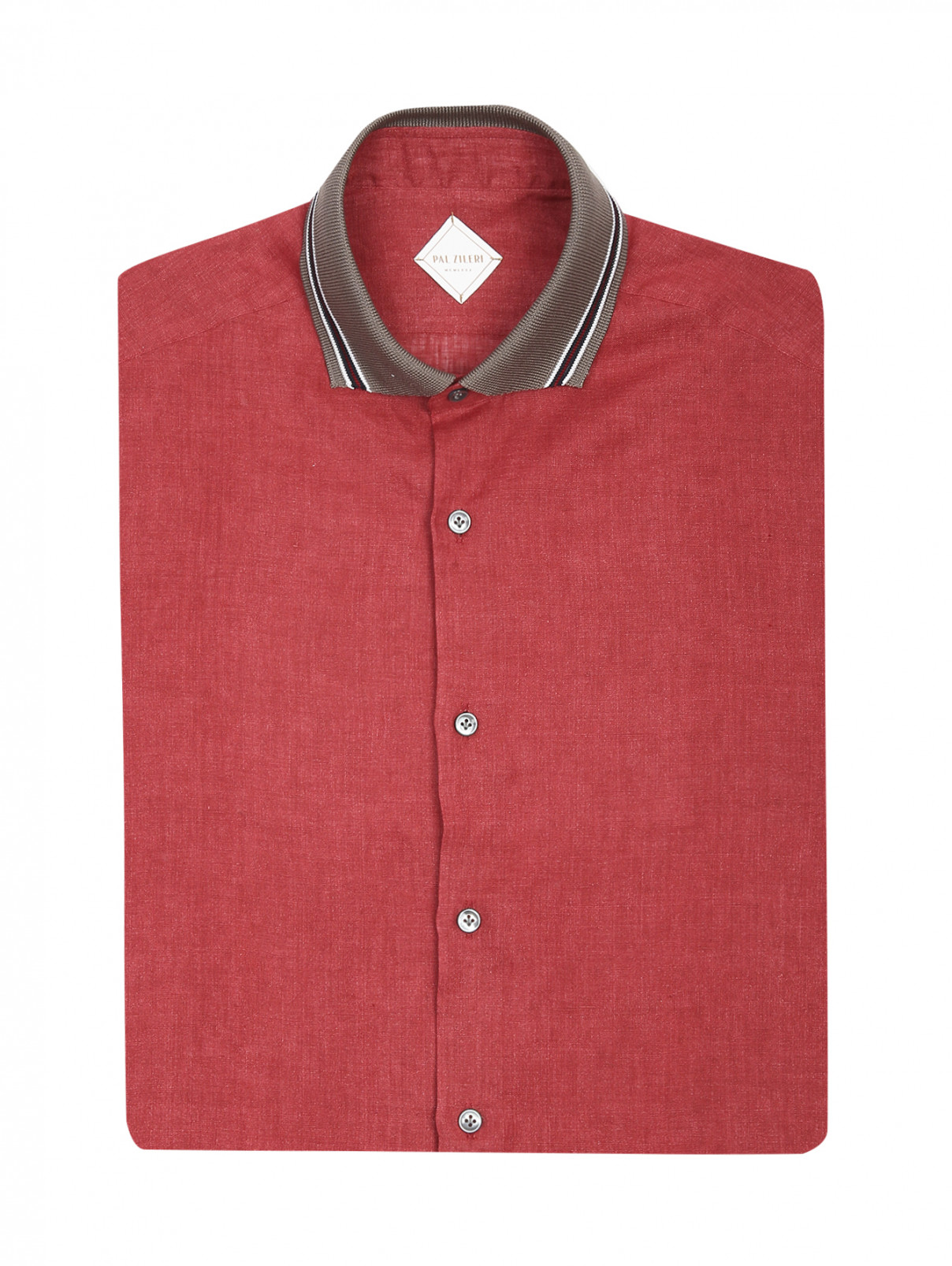 Рубашка из льна с воротом-поло Pal Zileri  –  Общий вид  – Цвет:  Красный